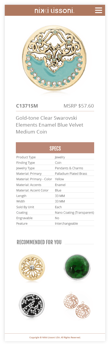 Nikki Lissoni mobile product page