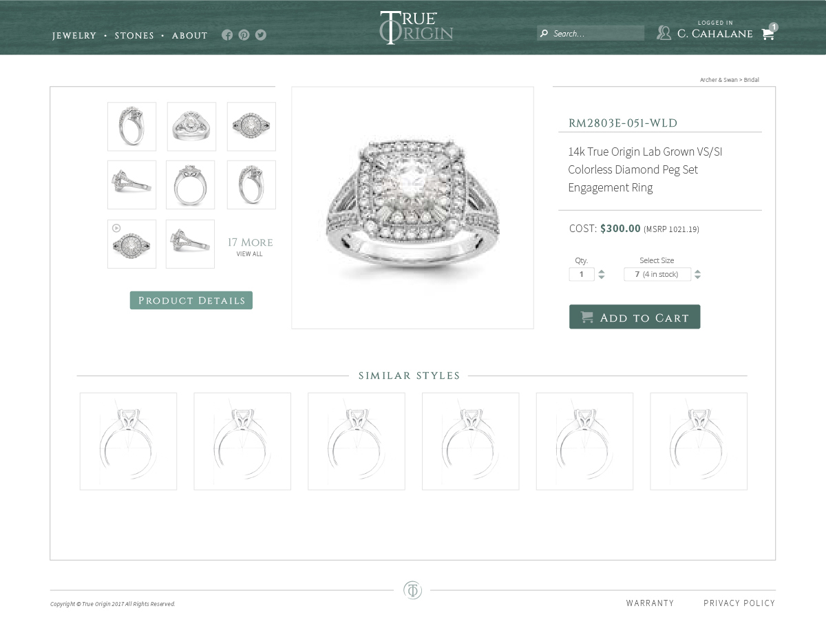 True Origin product detail page