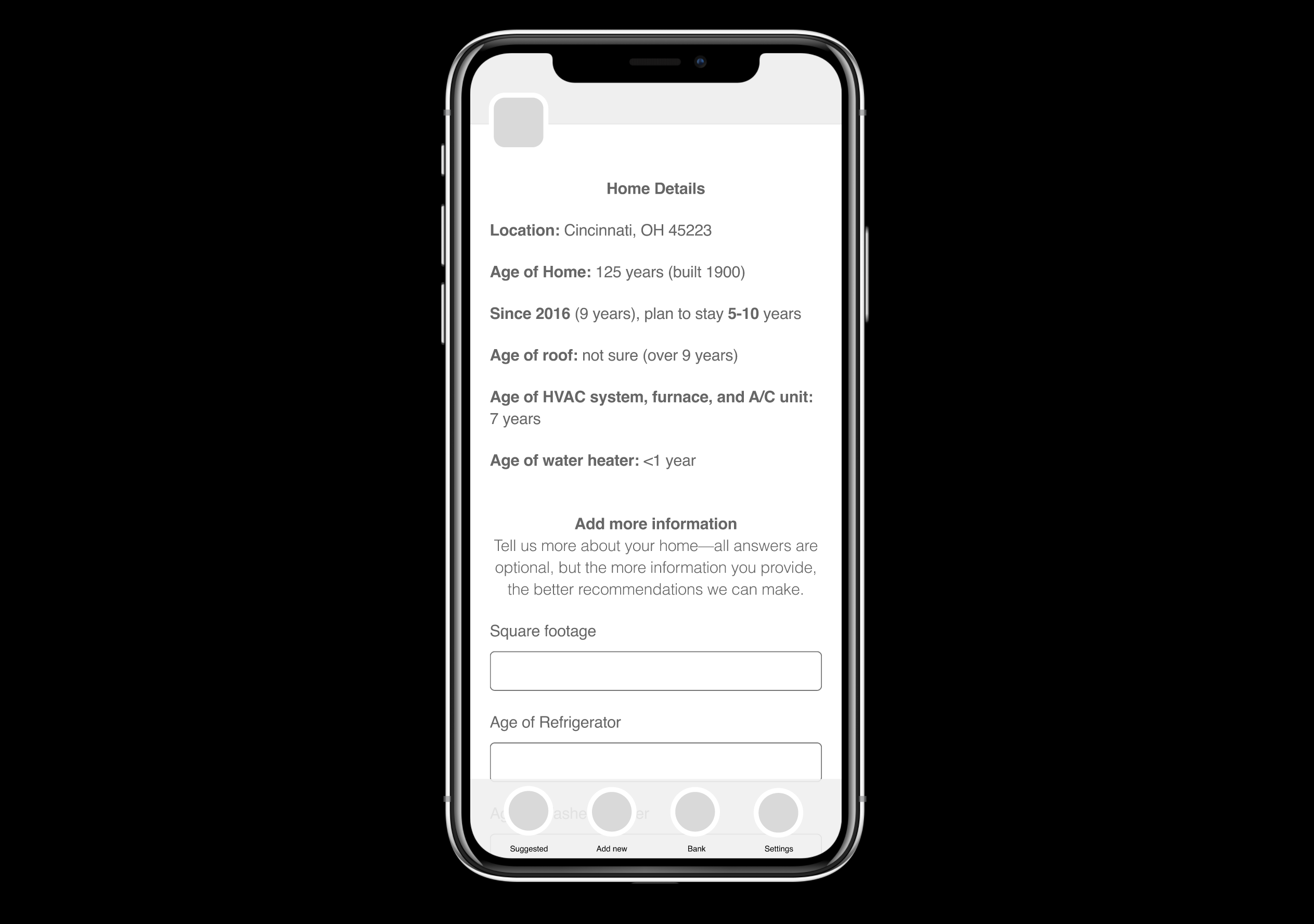 Home Repair Forecaster screen
